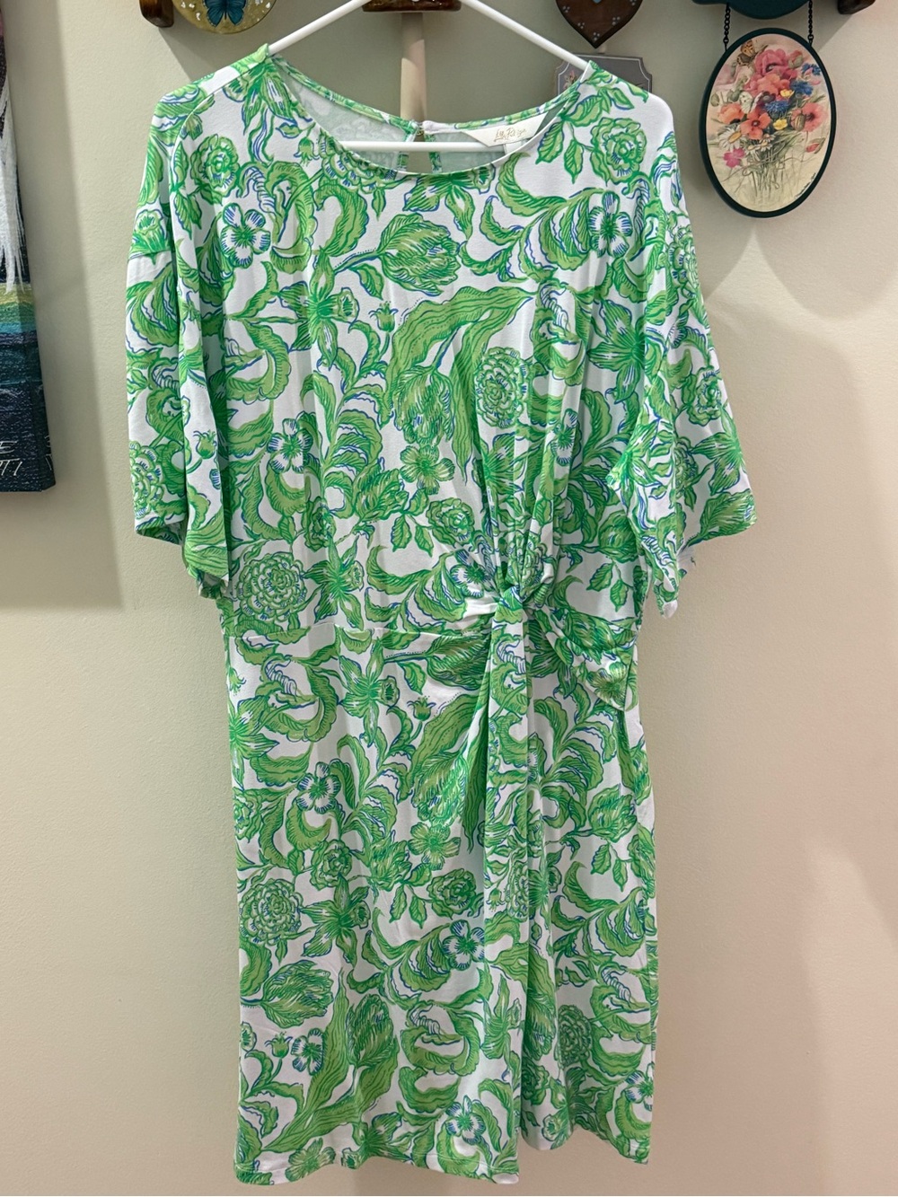 Lilly Pulitzer Green & White Floral Tie-Front Midi Dress NWT L